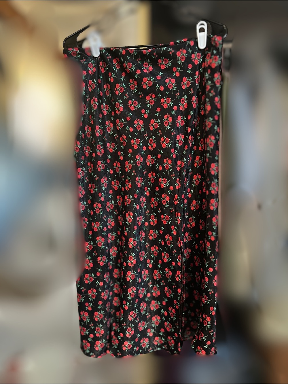 Black & red rose midi skirt